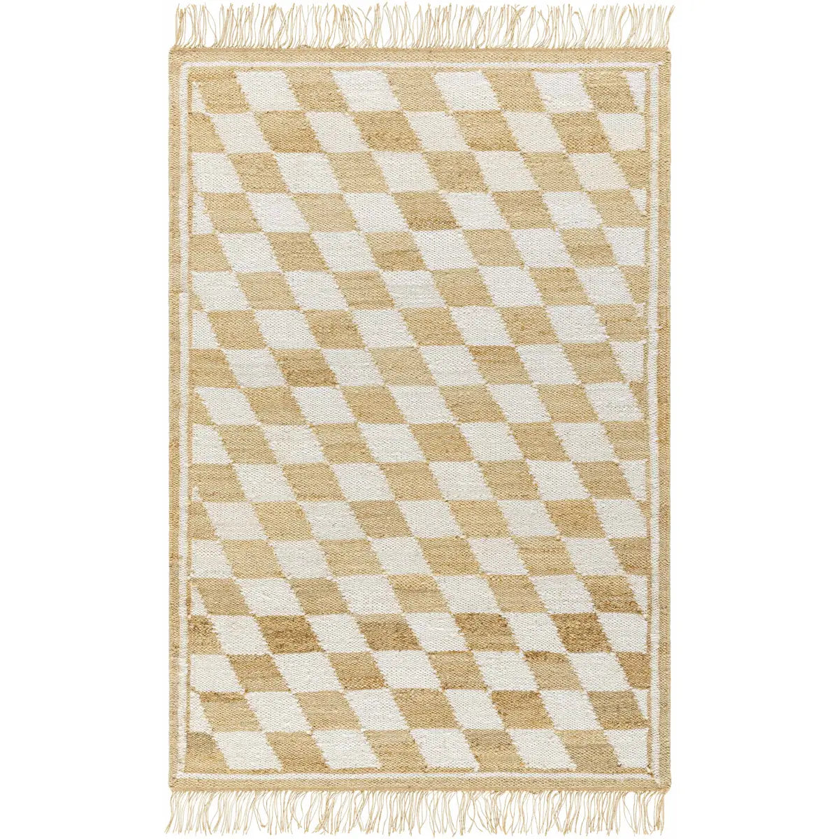 Diamond Checkered Jute Rug with Fringe - 5’ x 7’6’’ Rectangle - Boutique Rugs