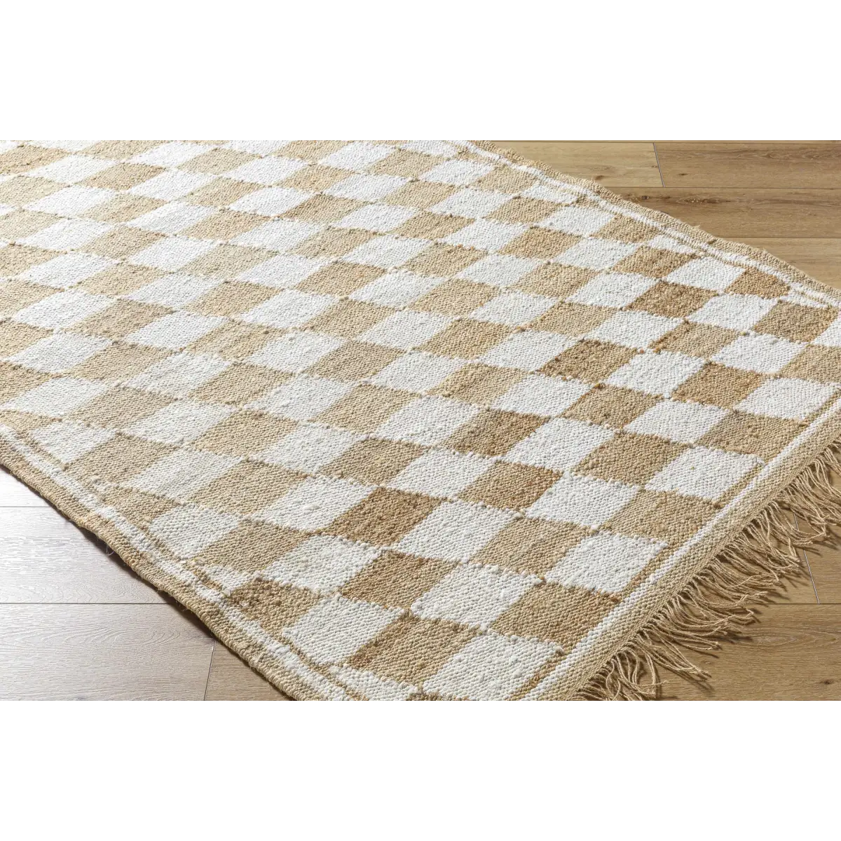 Diamond Checkered Jute Rug with Fringe - Boutique Rugs