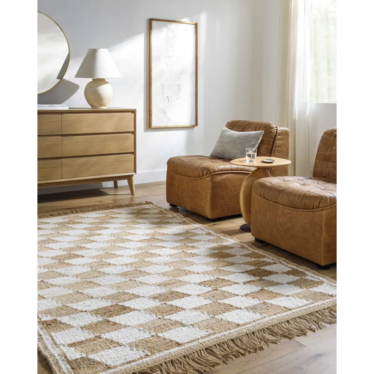 Diamond Checkered Jute Rug with Fringe - Boutique Rugs