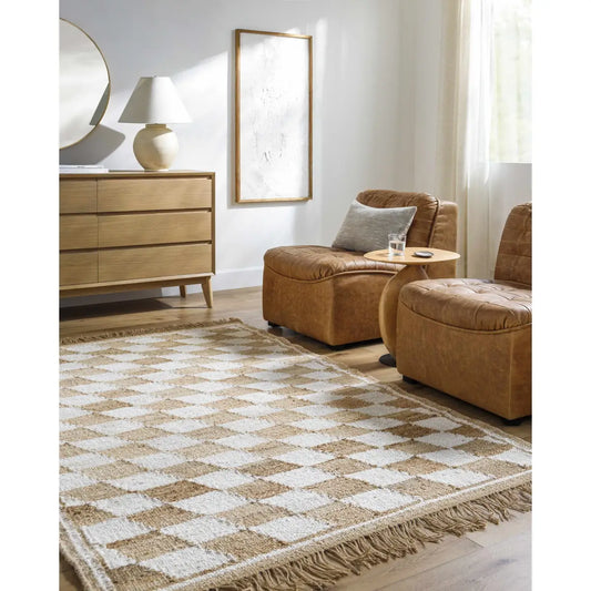 Diamond Checkered Jute Rug with Fringe - Boutique Rugs