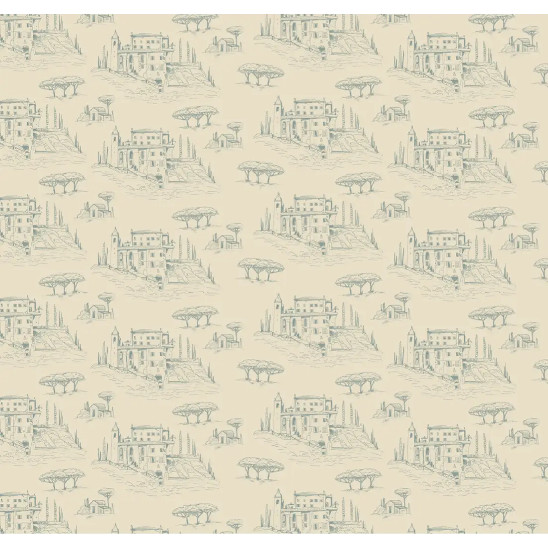 Diana Wallpaper - Castle Line Drawing - by Danelys Sidron - Sample 1 foot by 1 foot / Blue / Small Scale - Loomwell