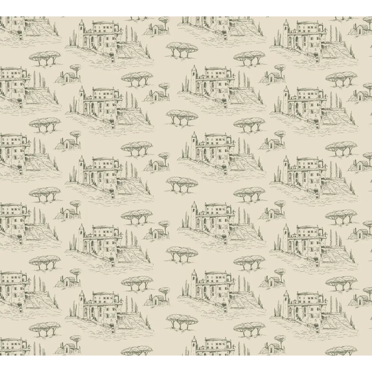 Diana Wallpaper - Castle Line Drawing - by Danelys Sidron - Sample 1 foot by 1 foot / Sage / Small Scale - Loomwell