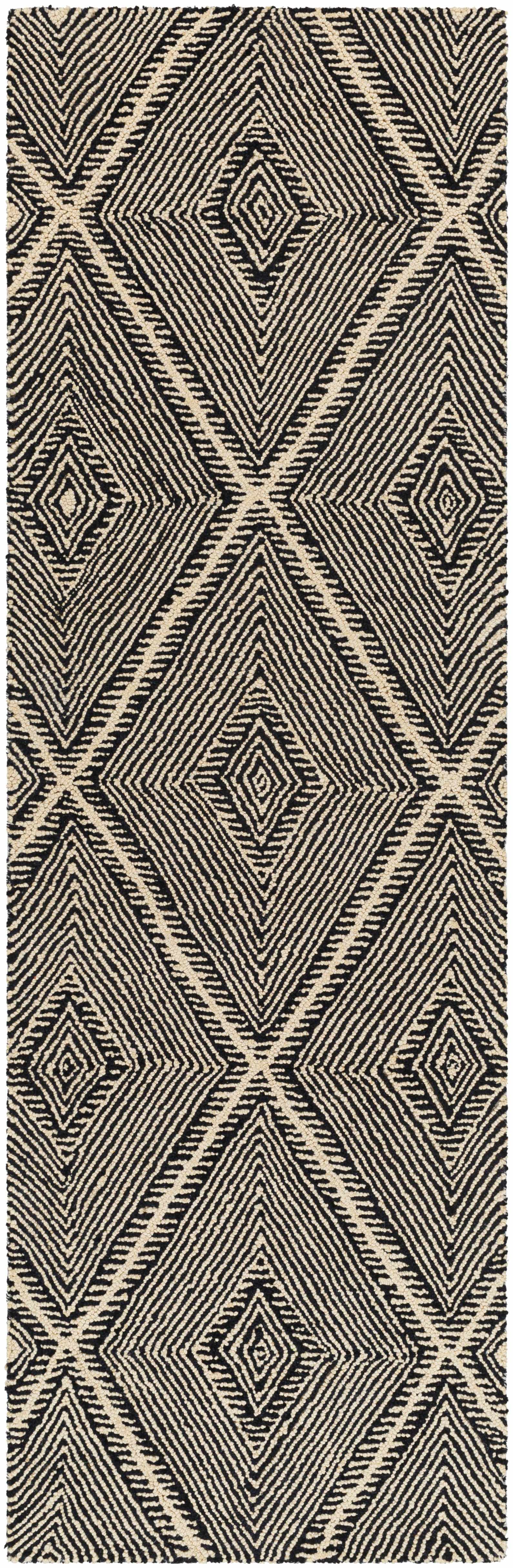 Modern Black Diamonds Wool Area Rug - 2’6’’ x 8’ Runner - Boutique Rugs