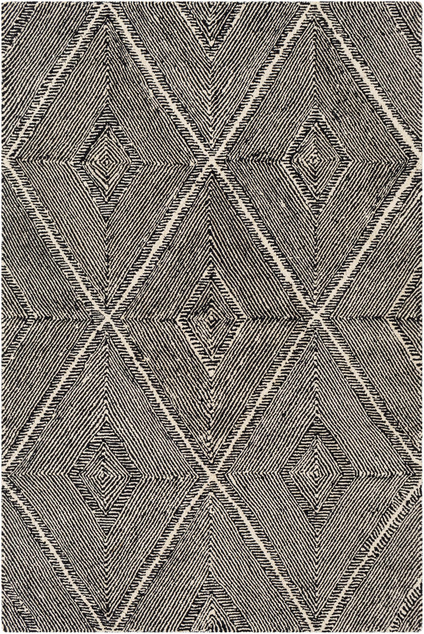 Modern Black Diamonds Wool Area Rug - 5’ x 7’6’’ Rectangle - Boutique Rugs