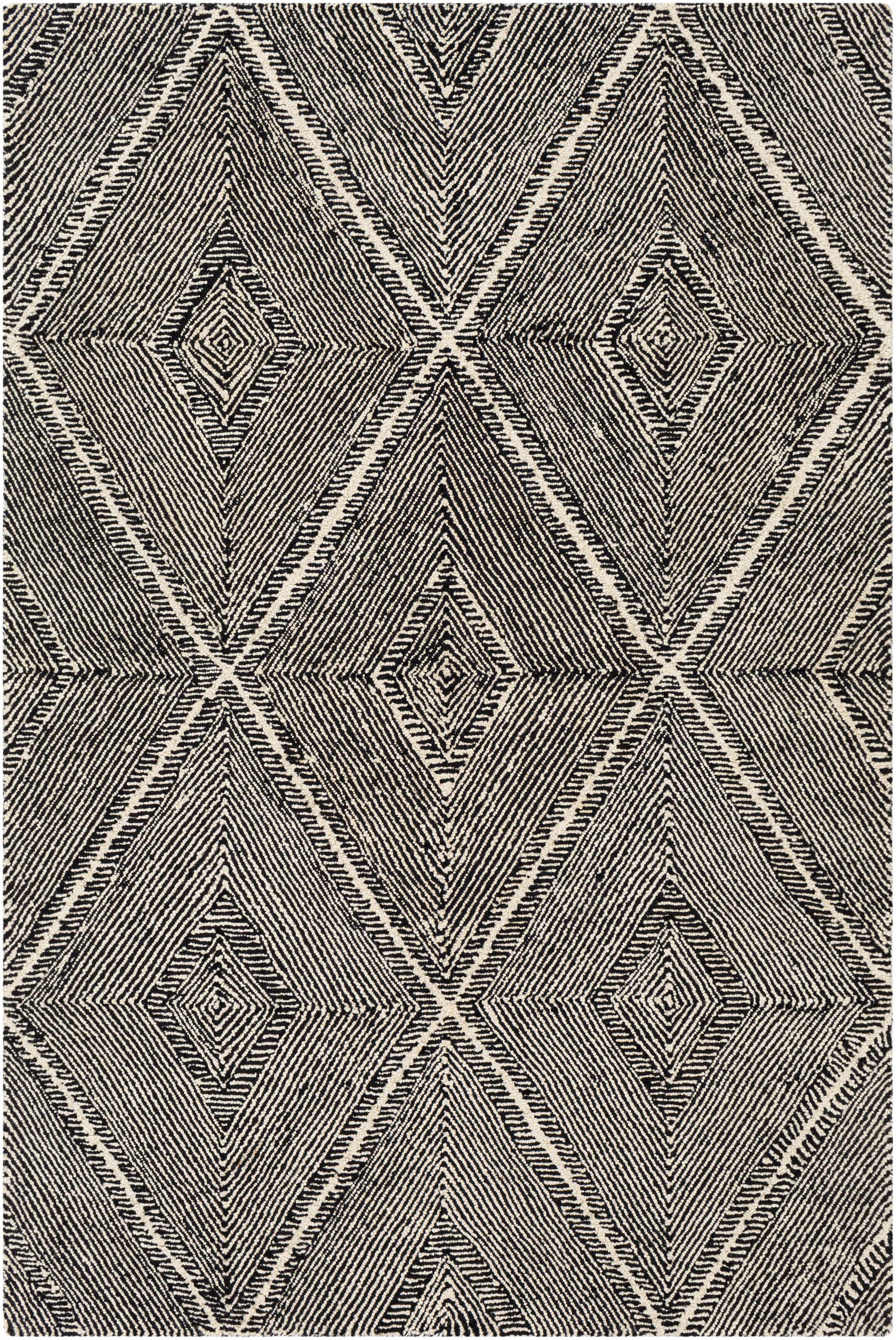 Modern Black Diamonds Wool Area Rug - 5’ x 7’6’’ Rectangle - Boutique Rugs