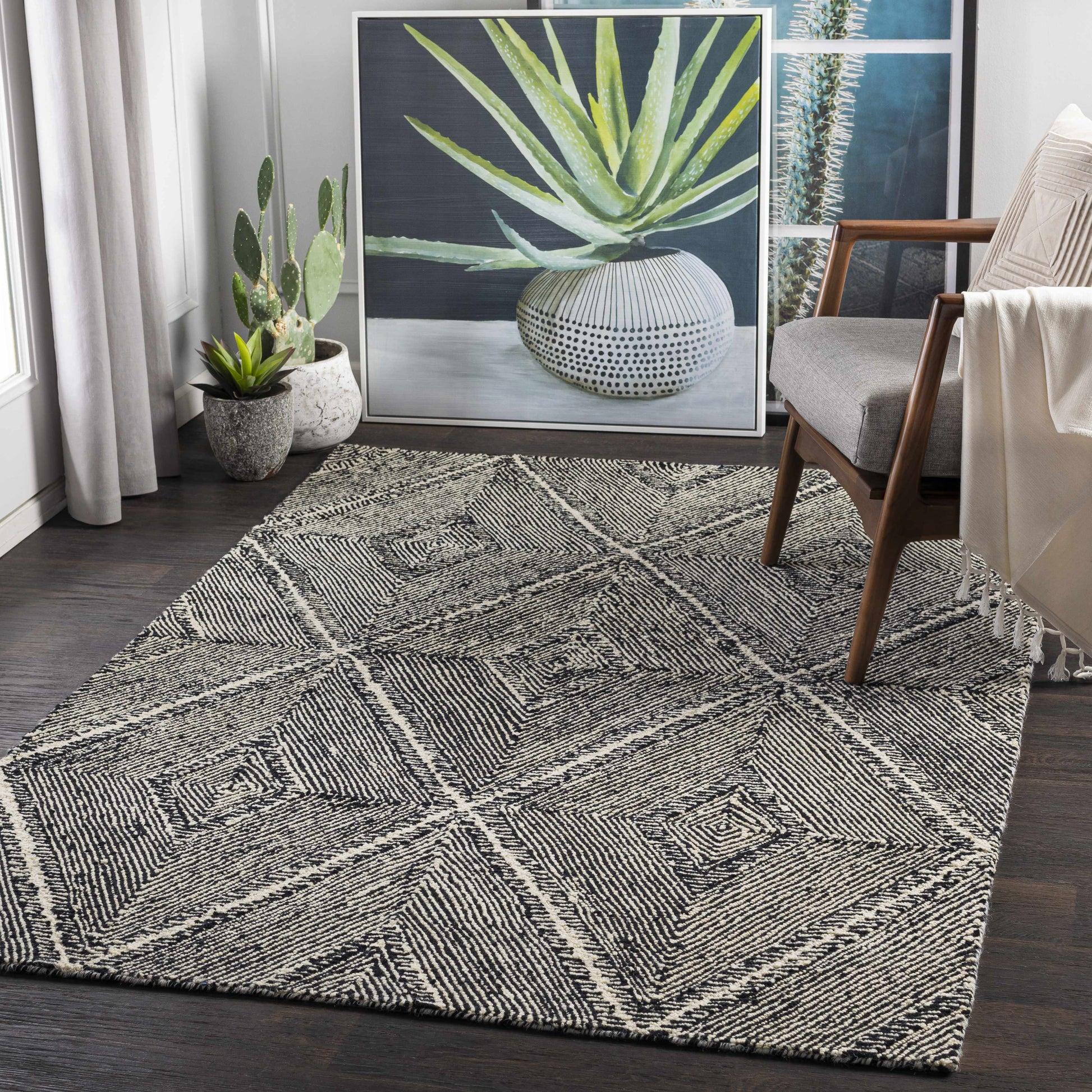 Modern Black Diamonds Wool Area Rug - Boutique Rugs