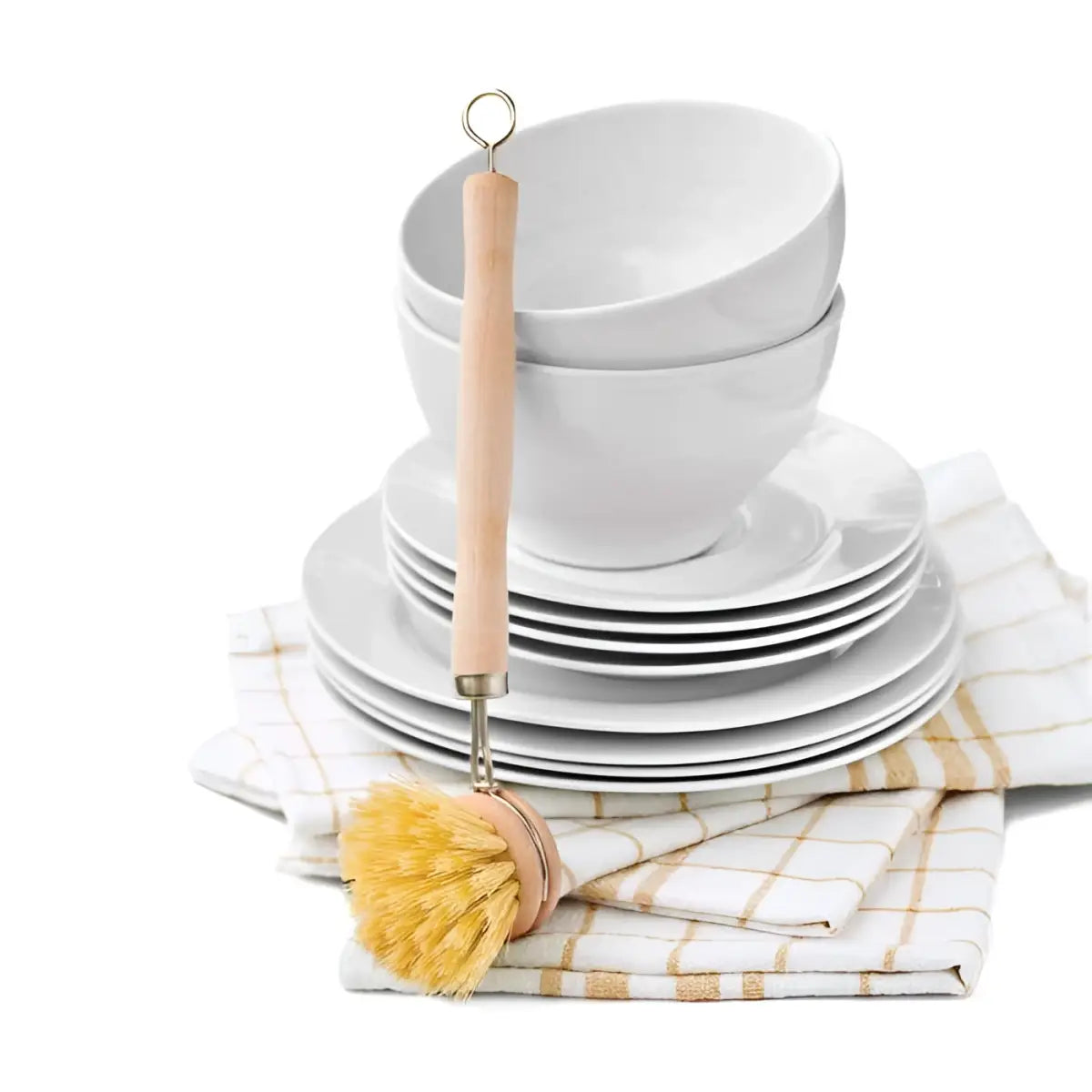 Dish Scrub Brush - Natural Bristle Long Handle - HIC - Harold Import Co.