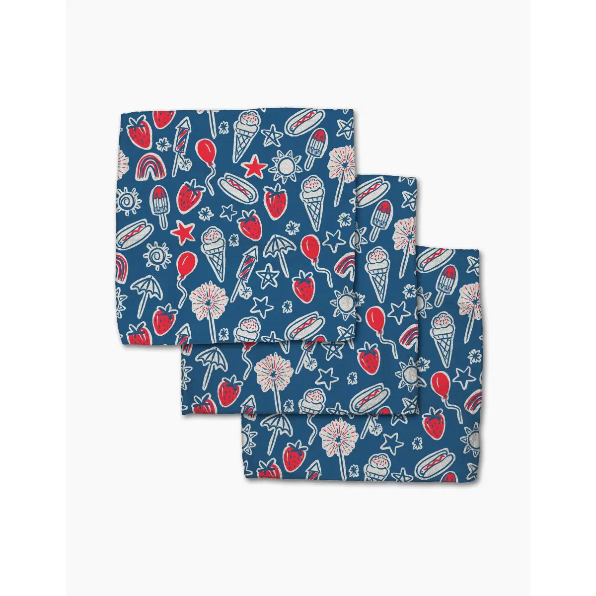 Dishcloth Set - Summer Fun in Blue - Set of 3 Patriotic - Geometry