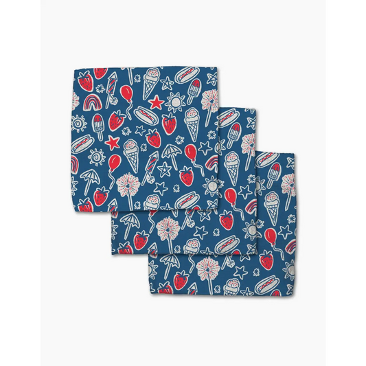 Dishcloth Set - Summer Fun in Blue - Set of 3 Patriotic - Geometry