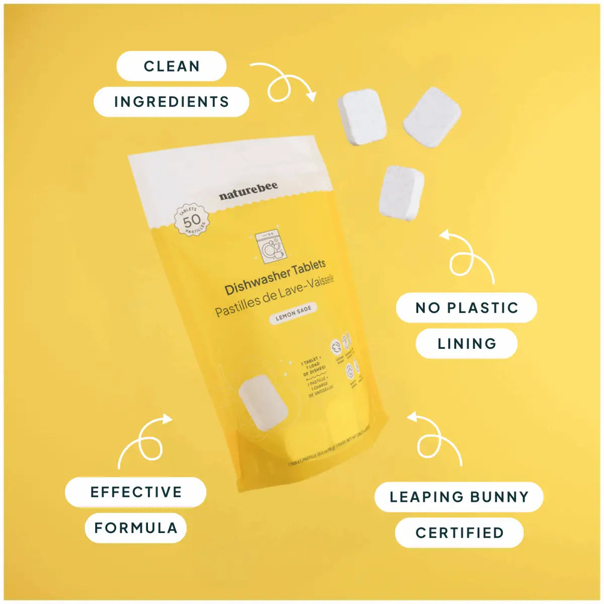 Dishwasher Tablets - Lemon - Bulk - Bag of 50 - NATURE BEE