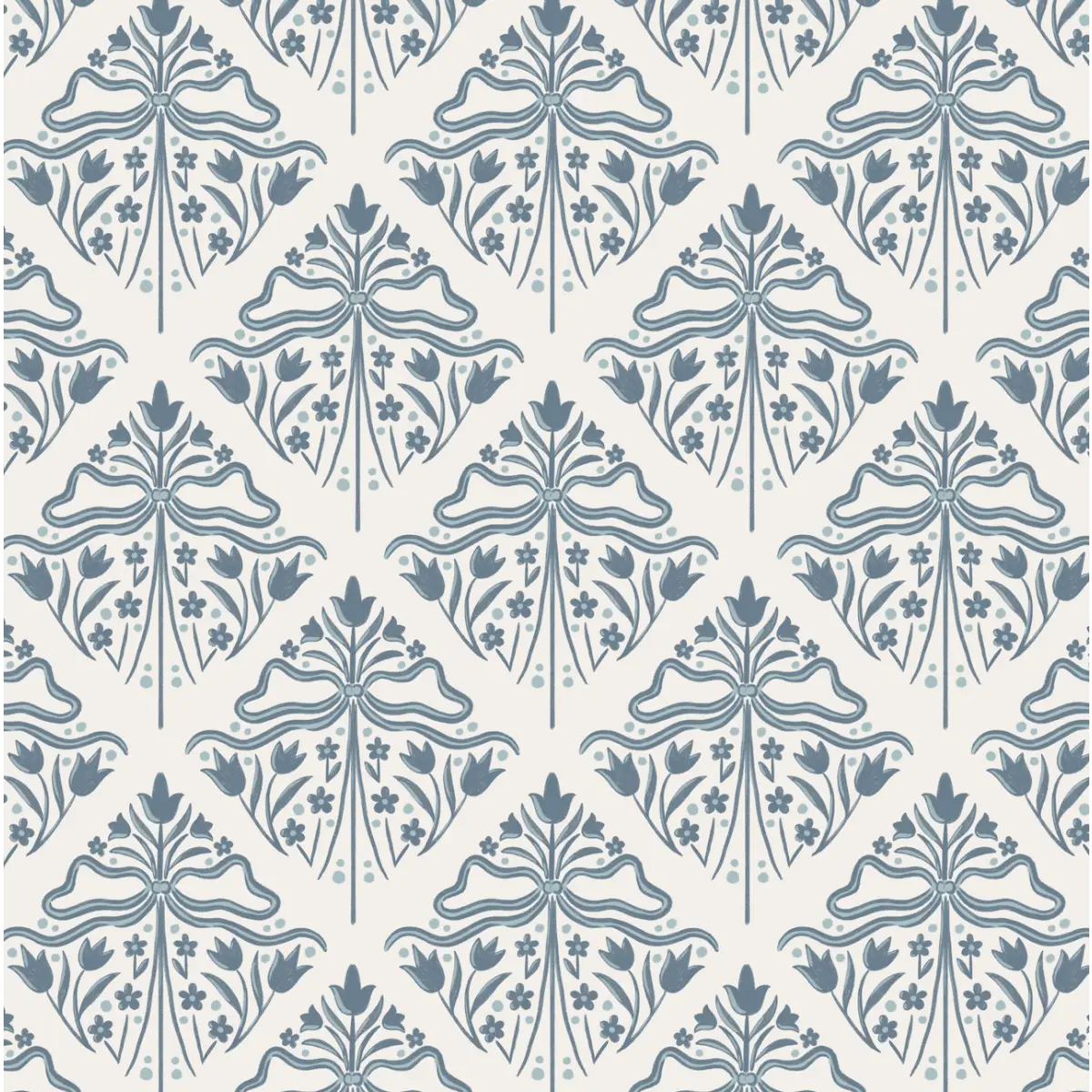 Dixie Wallpaper - Tulip Bows in Diamonds - by The Beau Studio - Sample 1 foot by 1 foot / Blue - Loomwell Home Goods
