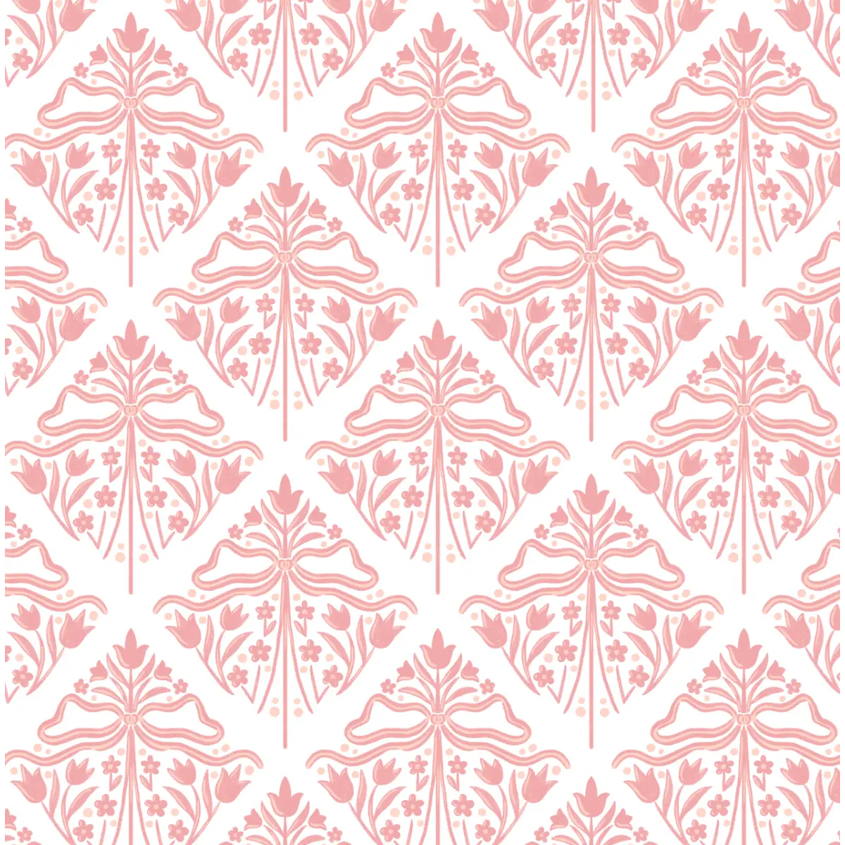Dixie Wallpaper - Tulip Bows in Diamonds - by The Beau Studio - Sample 1 foot by 1 foot / Pink - Loomwell Home Goods