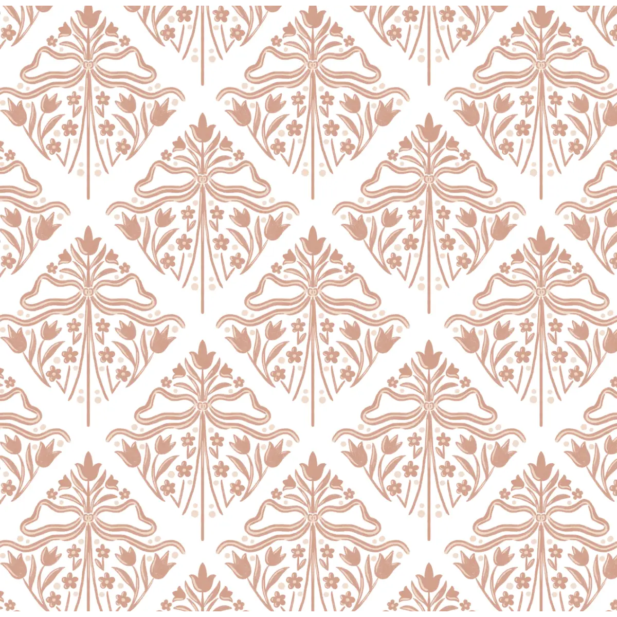 Dixie Wallpaper - Tulip Bows in Diamonds - by The Beau Studio - Sample 1 foot by 1 foot / Rust - Loomwell Home Goods