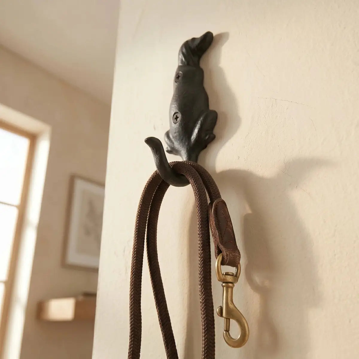 Dog Wall Hook - Black Cast Iron for Leash Coat or Keys - Iron & Blossom