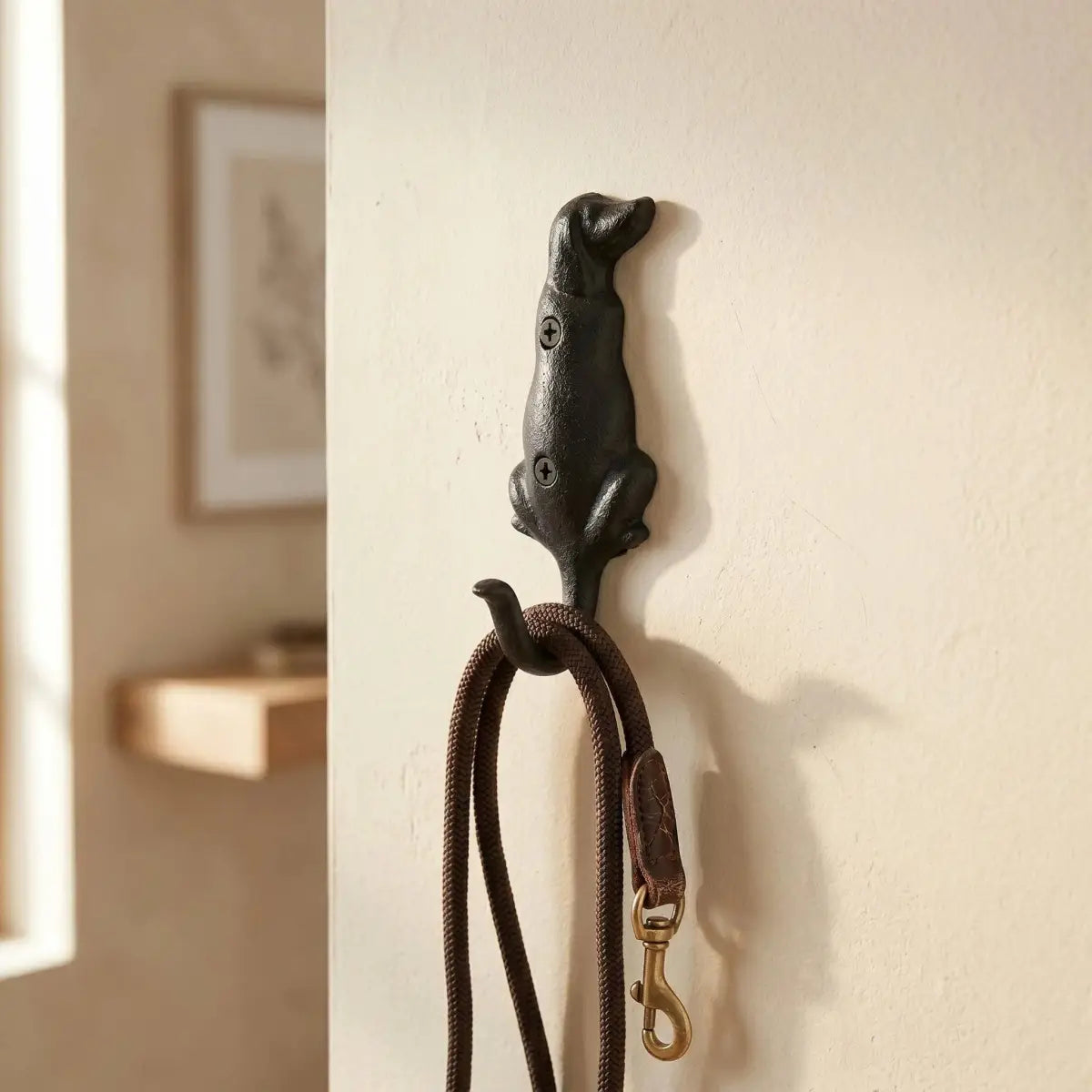 Dog Wall Hook - Black Cast Iron for Leash Coat or Keys - Iron & Blossom