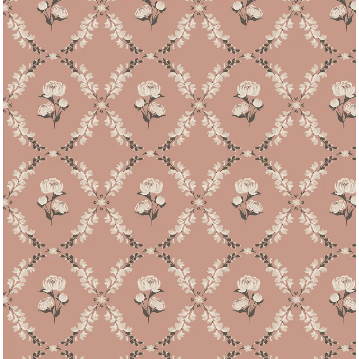 Dorothy Wallpaper - Repeating Flowers - by Hearten Design - Sample 1 foot by 1 foot / Coral - Loomwell Home Goods