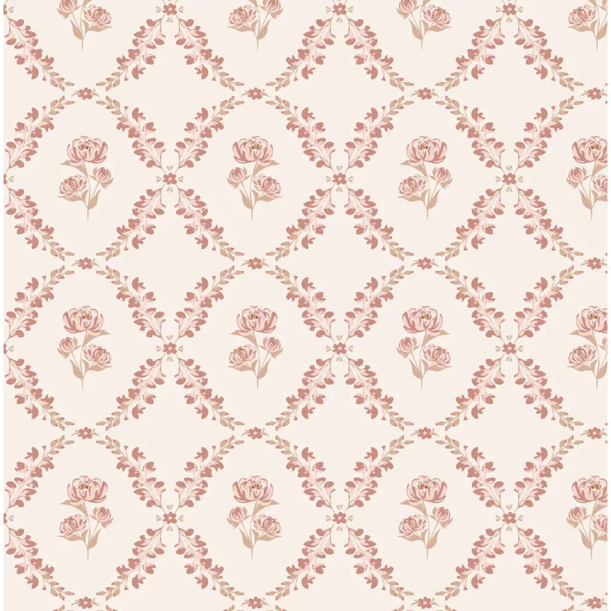 Dorothy Wallpaper - Repeating Flowers - by Hearten Design - Sample 1 foot by 1 foot / Cream - Loomwell Home Goods