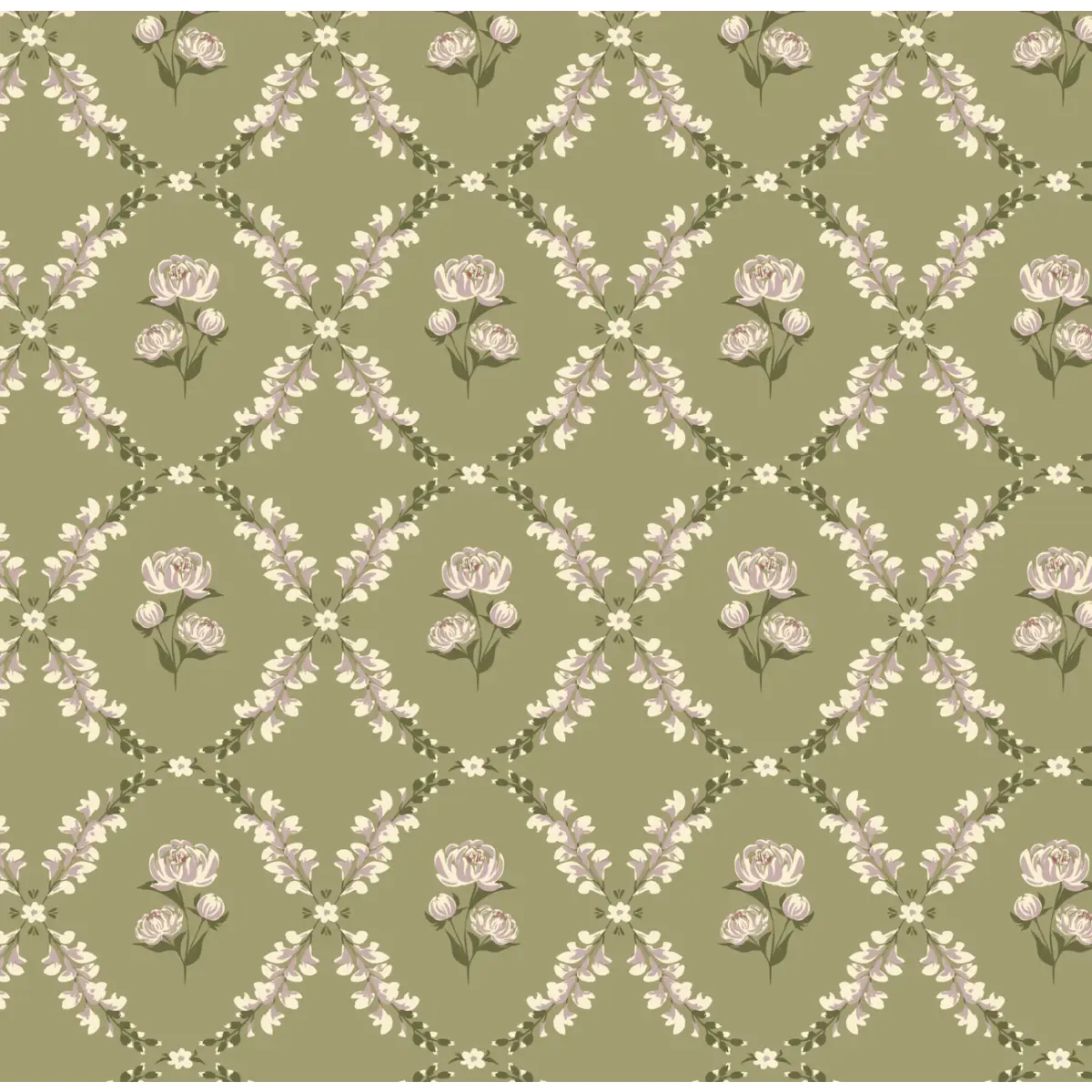 Dorothy Wallpaper - Repeating Flowers - by Hearten Design - Sample 1 foot by 1 foot / Sage - Loomwell Home Goods