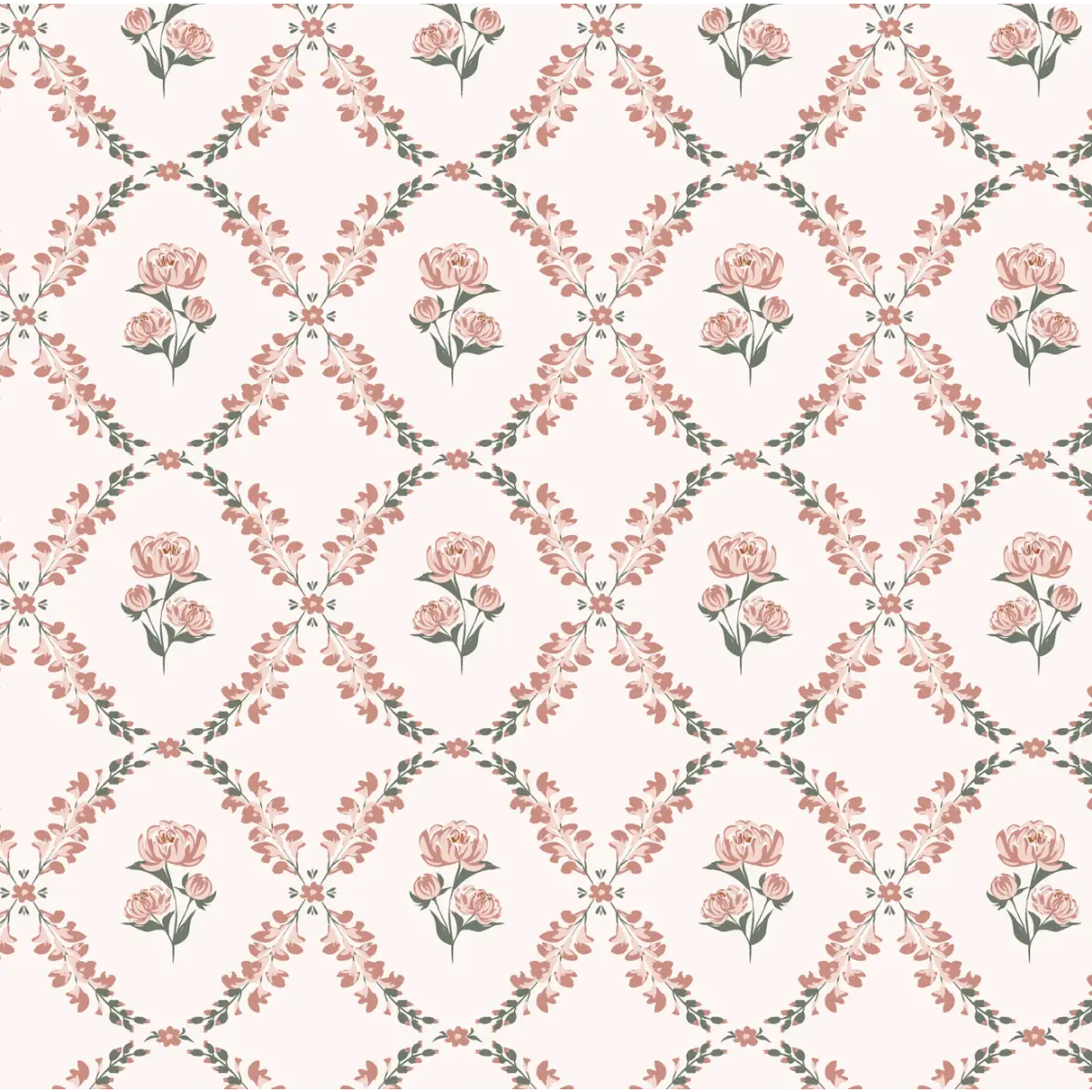 Dorothy Wallpaper - Repeating Flowers - by Hearten Design - Sample 1 foot by 1 foot / White - Loomwell Home Goods