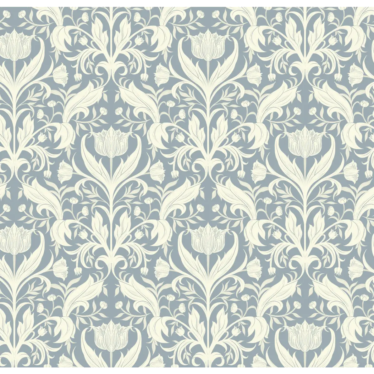 Dorthea Wallpaper - Stylized Tulips - by Ali Anni - Sample 1 foot by 1 foot / Blue - Loomwell Home Goods
