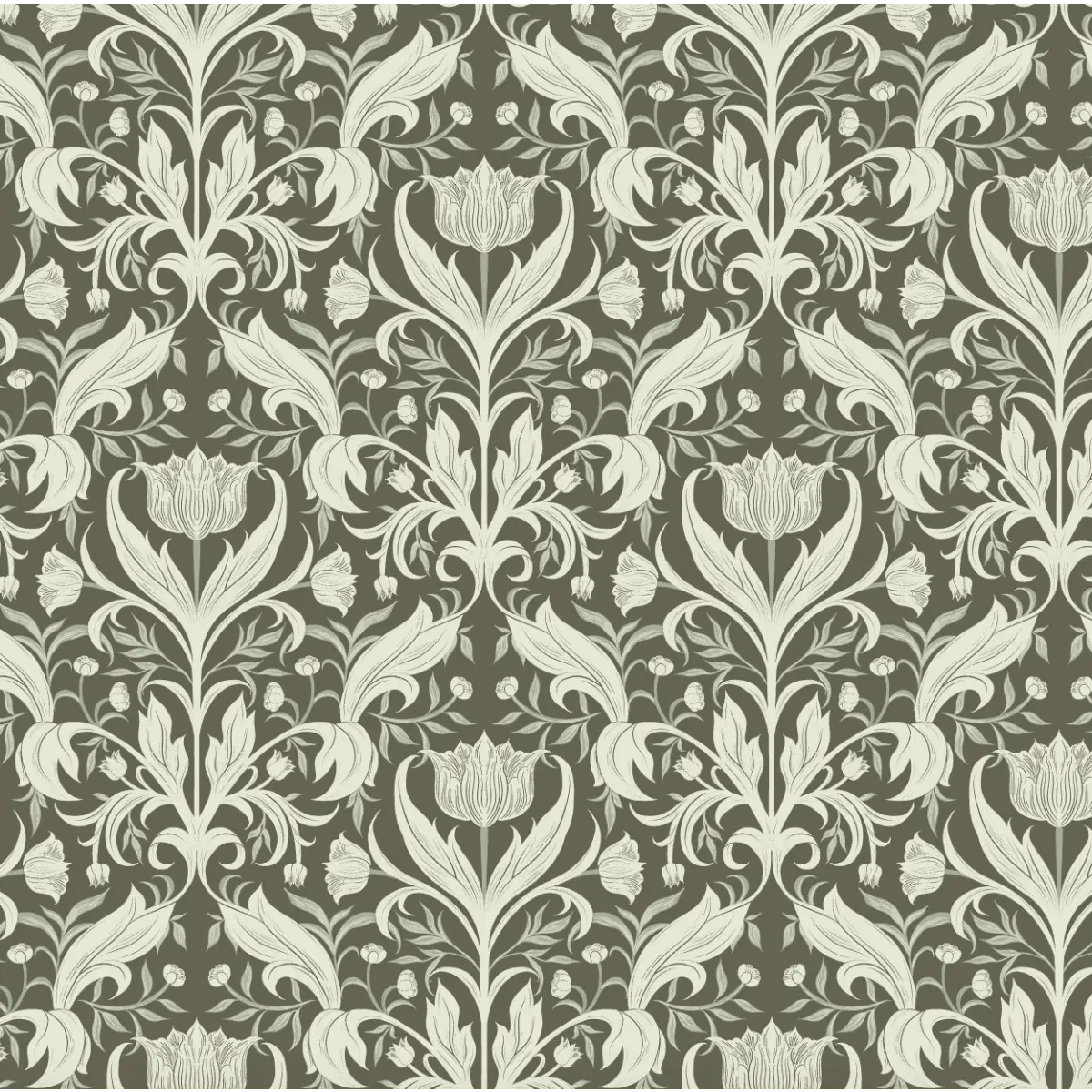 Dorthea Wallpaper - Stylized Tulips - by Ali Anni - Sample 1 foot by 1 foot / Green - Loomwell Home Goods