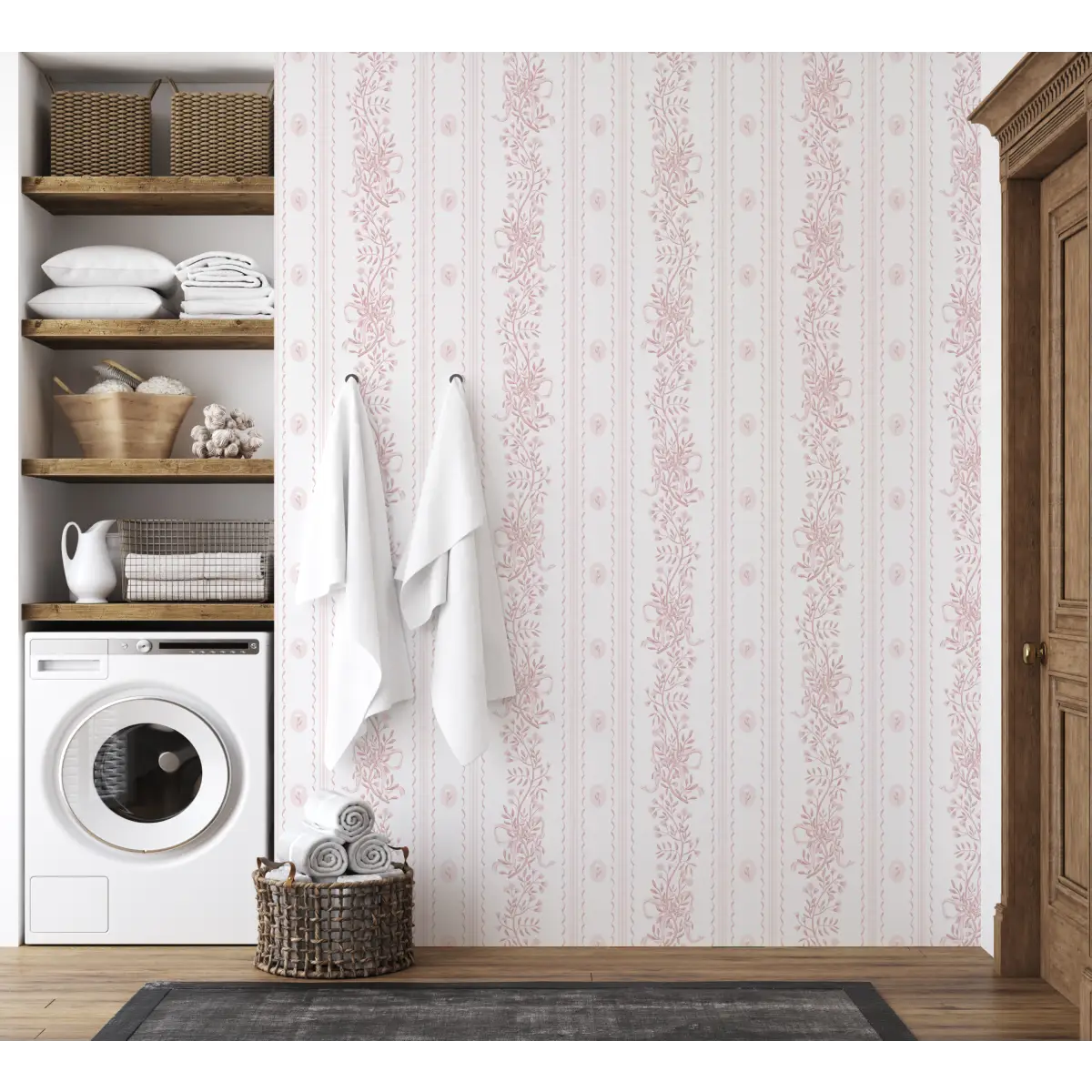 Dottie Wallpaper - Sweet Bows and Blooms Stripe - by Zanet From Wonderland - Loomwell Home Goods