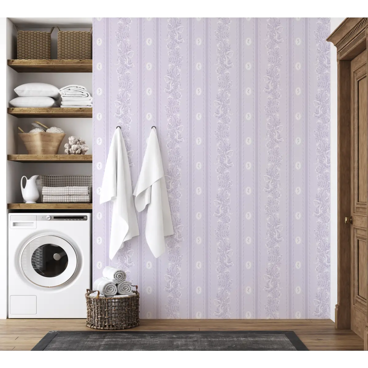 Dottie Wallpaper - Sweet Bows and Blooms Stripe - by Zanet From Wonderland - Loomwell Home Goods