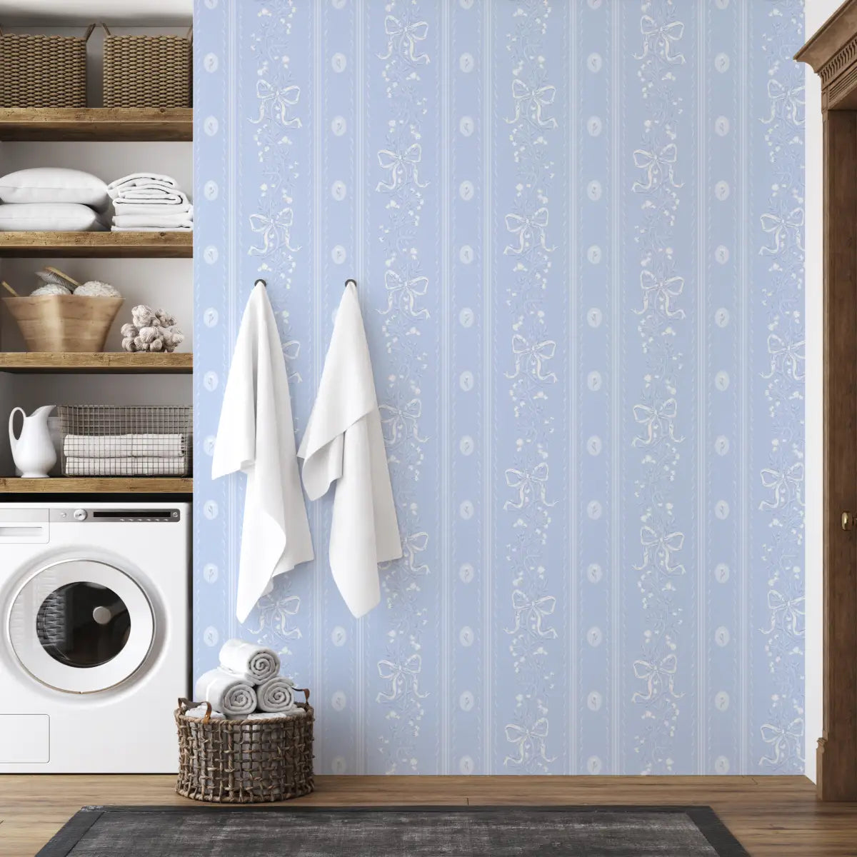 Dottie Wallpaper - Sweet Bows and Blooms Stripe - by Zanet From Wonderland - Loomwell Home Goods