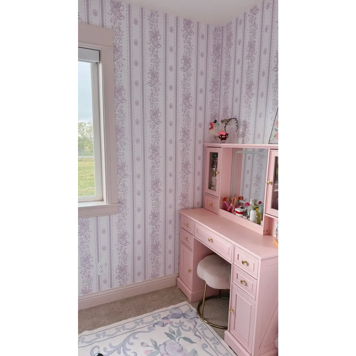 Dottie Wallpaper - Sweet Bows and Blooms Stripe - by Zanet From Wonderland - Loomwell Home Goods