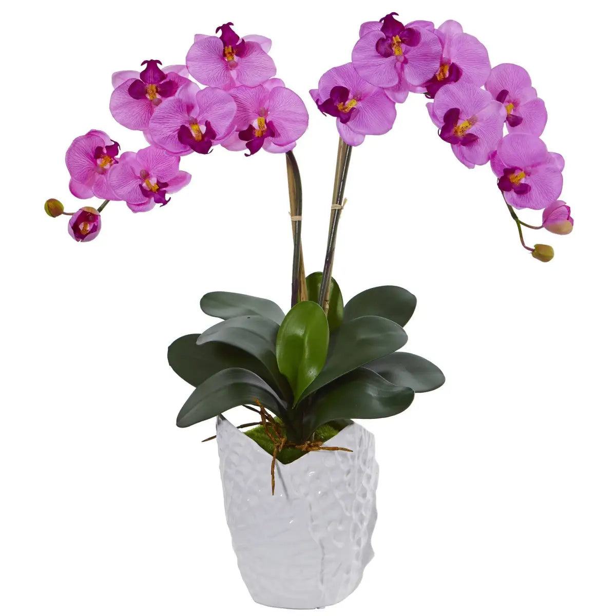 Double Phalaenopsis Orchid in White Vase - Mauve - Nearly Natural