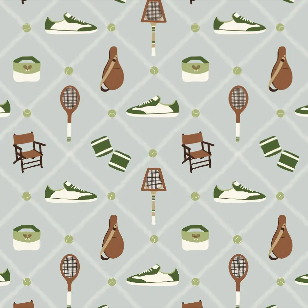 Doubles Wallpaper - Tennis Courtside - by Kristie Vargo - Sample 1 foot by 1 foot / Blue - Loomwell Home Goods