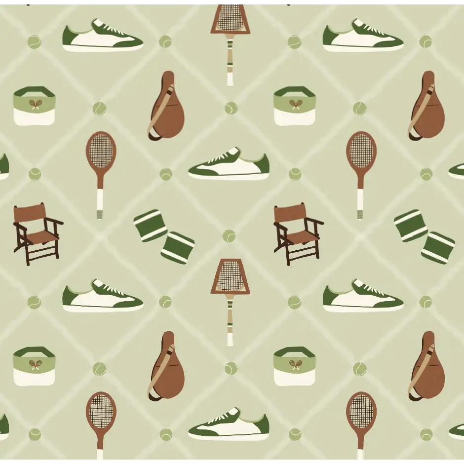 Doubles Wallpaper - Tennis Courtside - by Kristie Vargo - Sample 1 foot by 1 foot / Green - Loomwell Home Goods