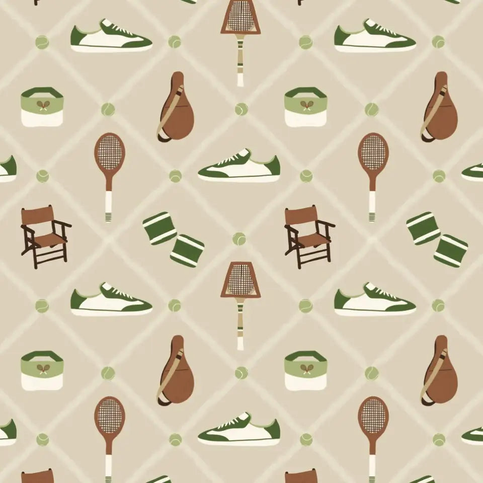 Doubles Wallpaper - Tennis Courtside - by Kristie Vargo - Sample 1 foot by 1 foot / Khaki - Loomwell Home Goods