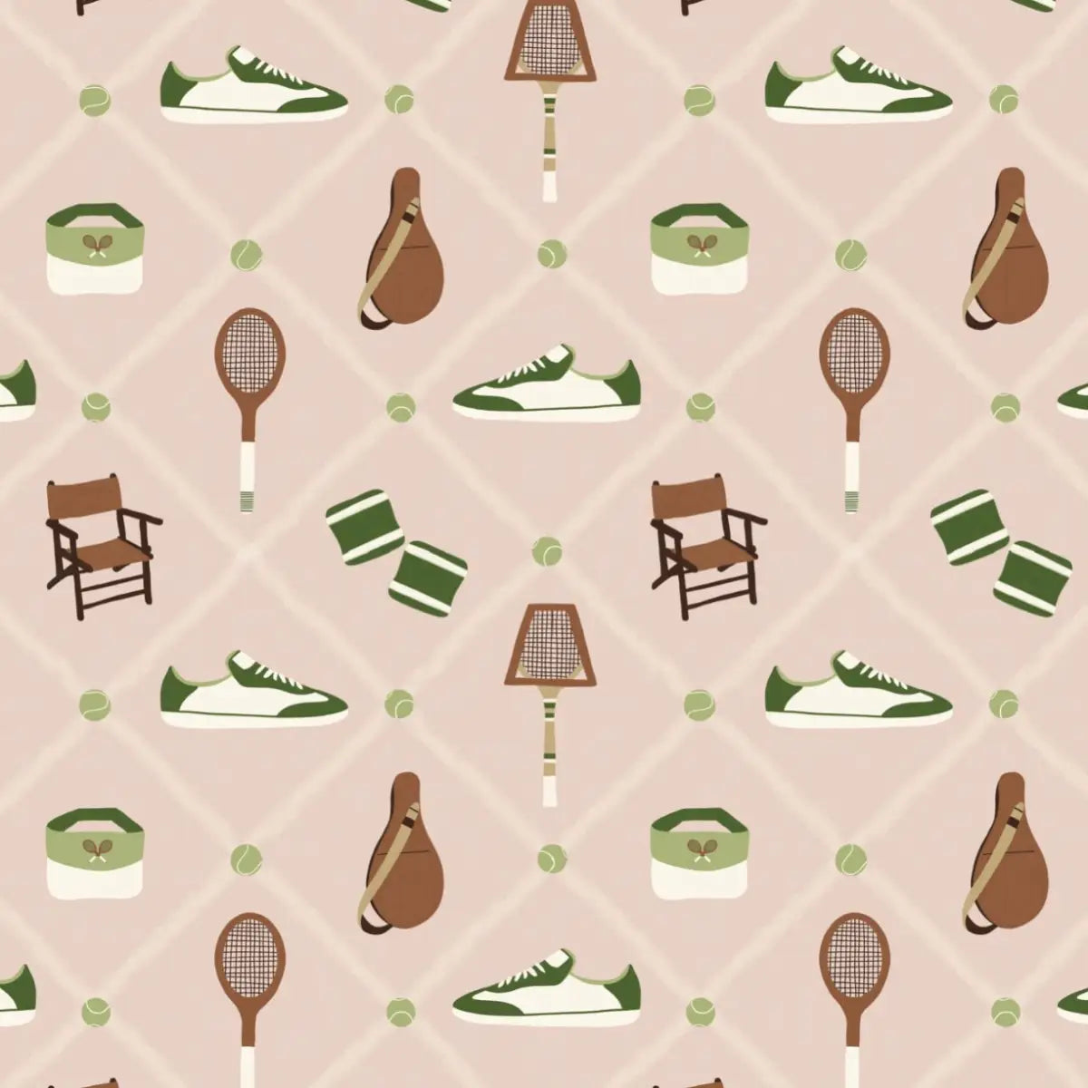 Doubles Wallpaper - Tennis Courtside - by Kristie Vargo - Sample 1 foot by 1 foot / Pink - Loomwell Home Goods