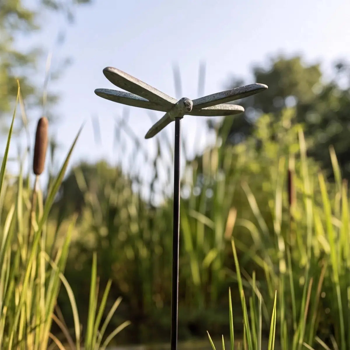 Dragonfly Garden Stake - Green Gold Cast Iron Plant Pick - Iron & Blossom