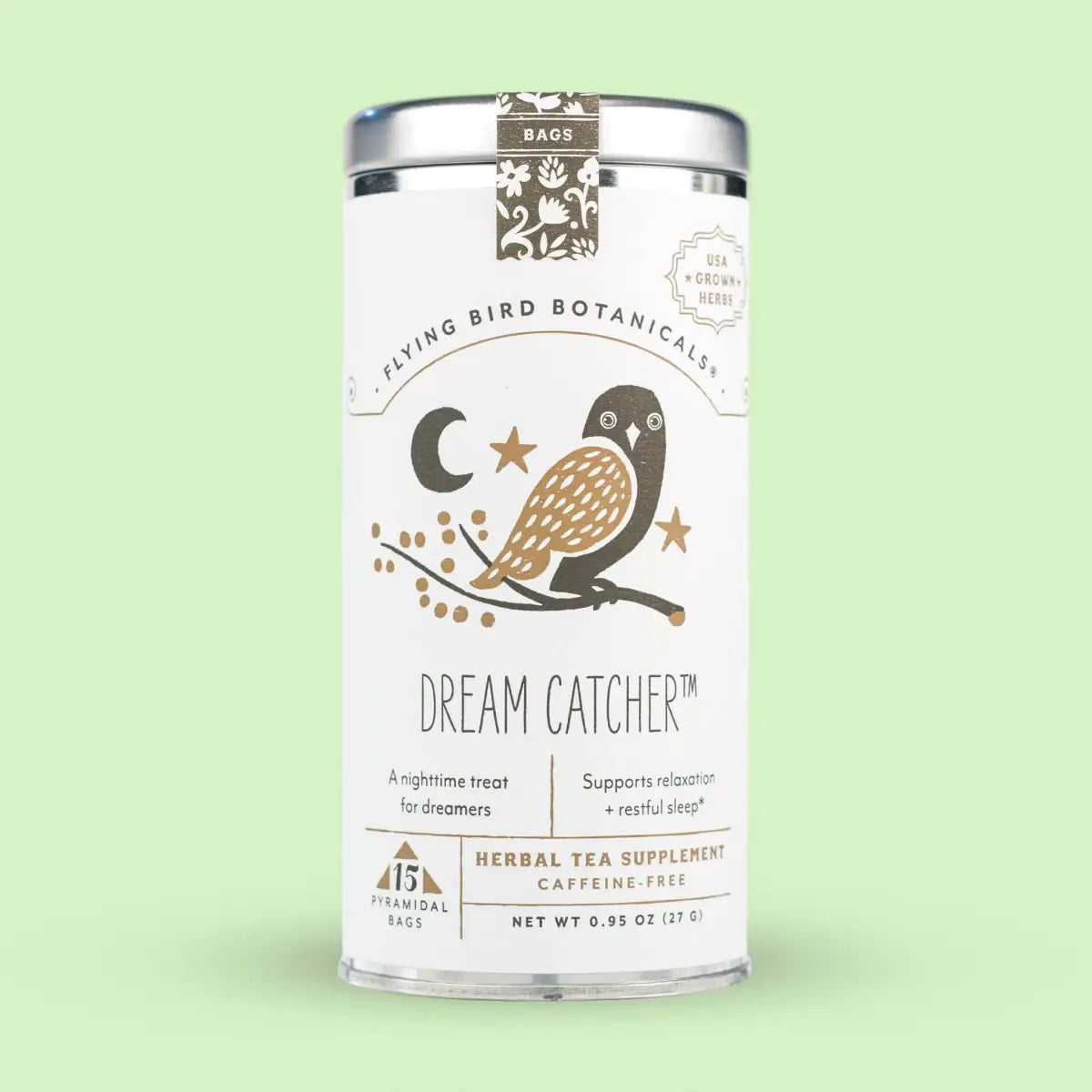 Organic Tea - Dream Catcher Decaf – 15 Tea Bag Tin - Flying Bird Botanicals
