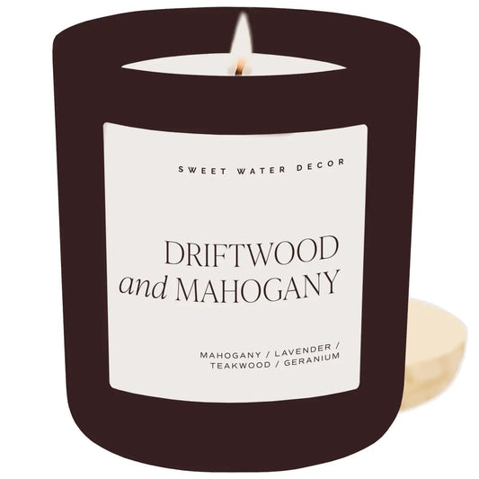 Driftwood and Mahogany Soy Candle - Brown Matte Jar - 15 oz - Sweet Water Decor