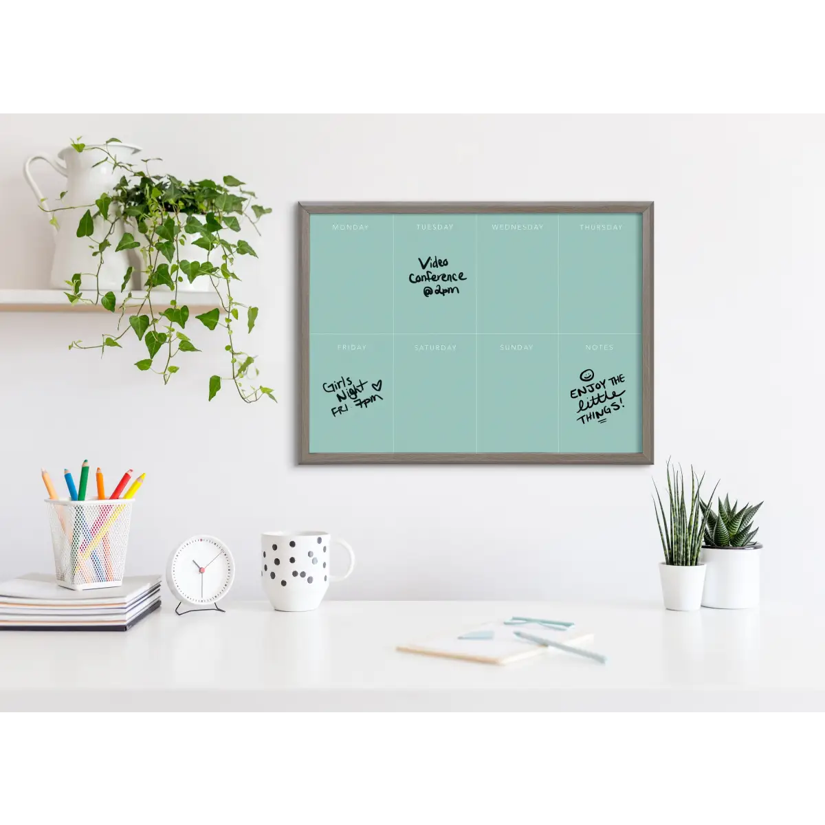 Dry Erase Board - This Week - Teal Framed Printed Glass - kateandlaurel