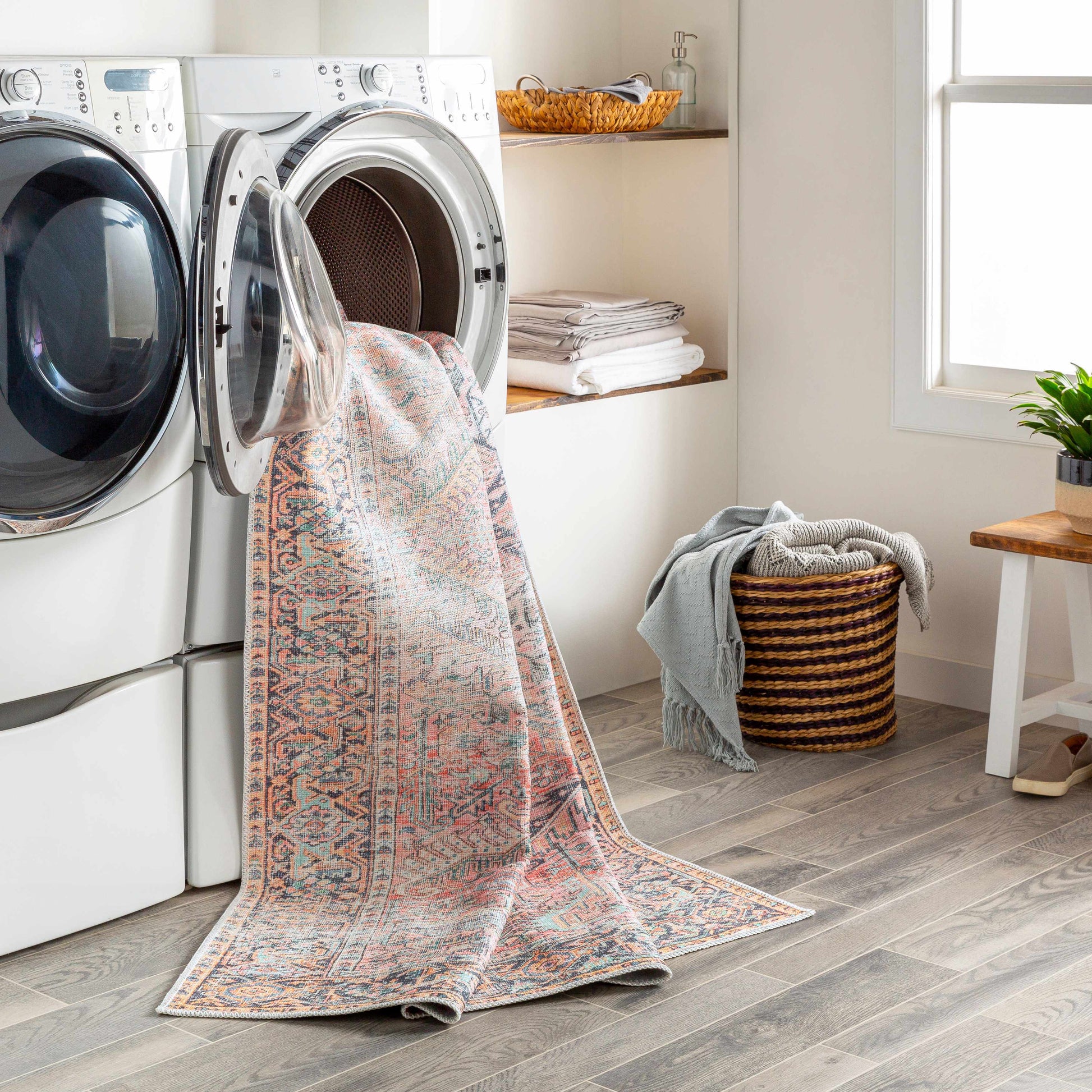 Pink Dunshaughlin Distressed Washable Area Rug - Clearance - Boutique Rugs