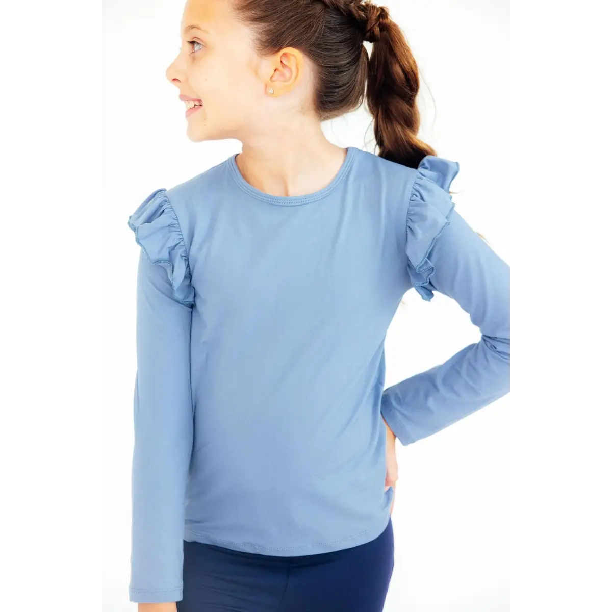 Dusty Blue L/S Ruffle Tee - Mila & Rose ®