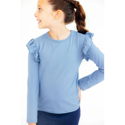 Dusty Blue L/S Ruffle Tee - Mila & Rose ®