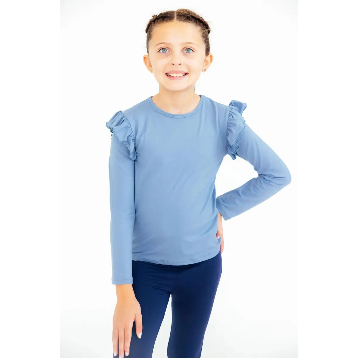 Dusty Blue L/S Ruffle Tee - Mila & Rose ®