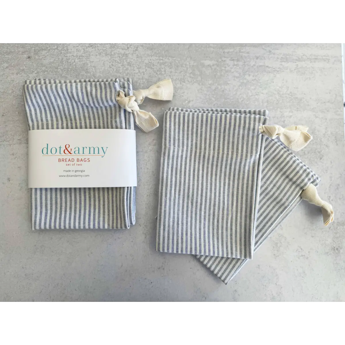 Linen Bread Bags - Dusty Blue Stripe - Set of 2 - Dot and Army