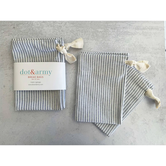 Linen Bread Bags - Dusty Blue Stripe - Set of 2 - Dot and Army