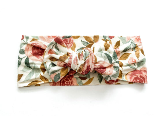 Knotted Headband - Dusty Pink Floral - Harp Angel Boutique