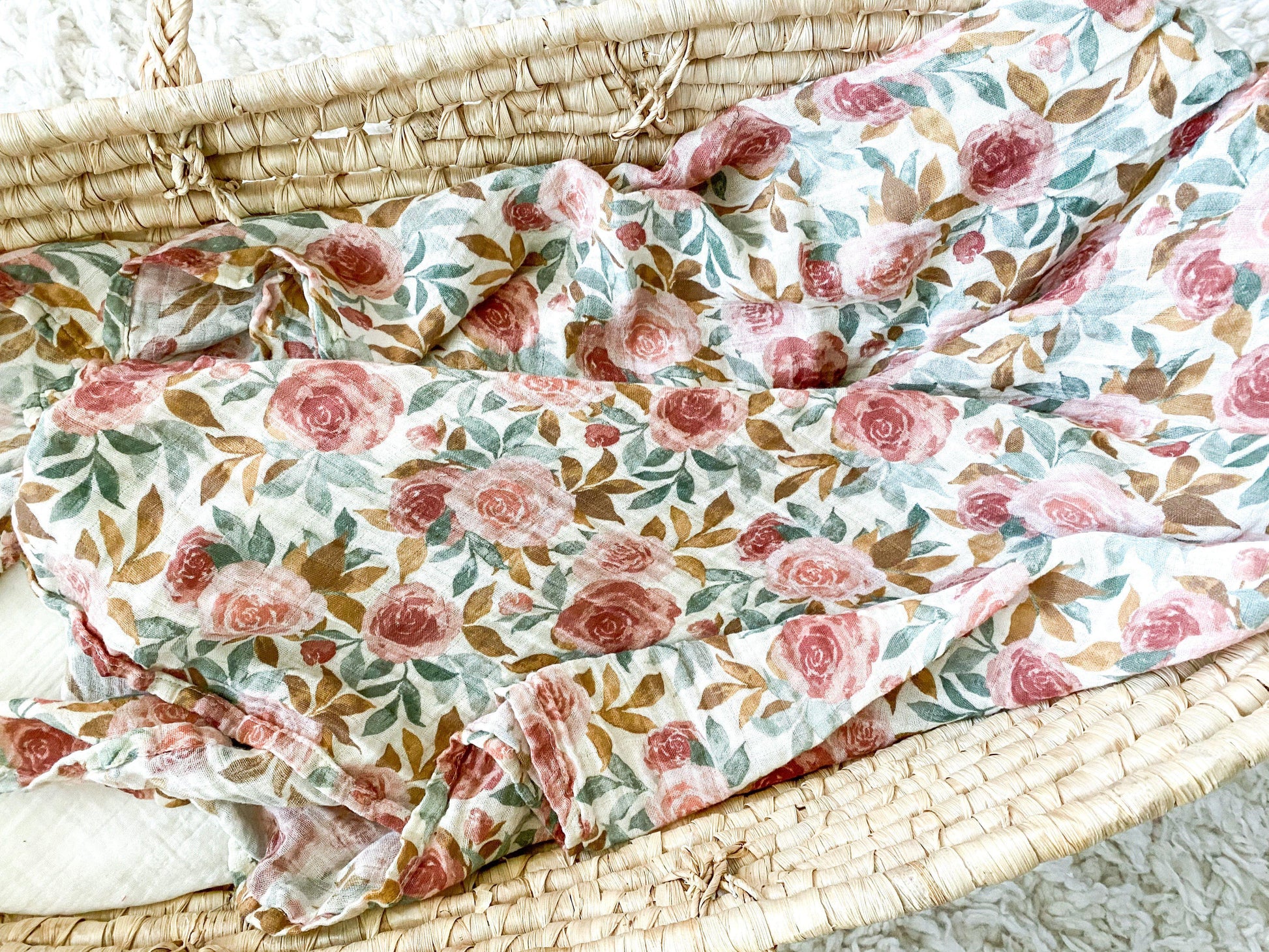 Dusty Pink Floral Muslin Swaddle Blanket - Harp Angel Boutique