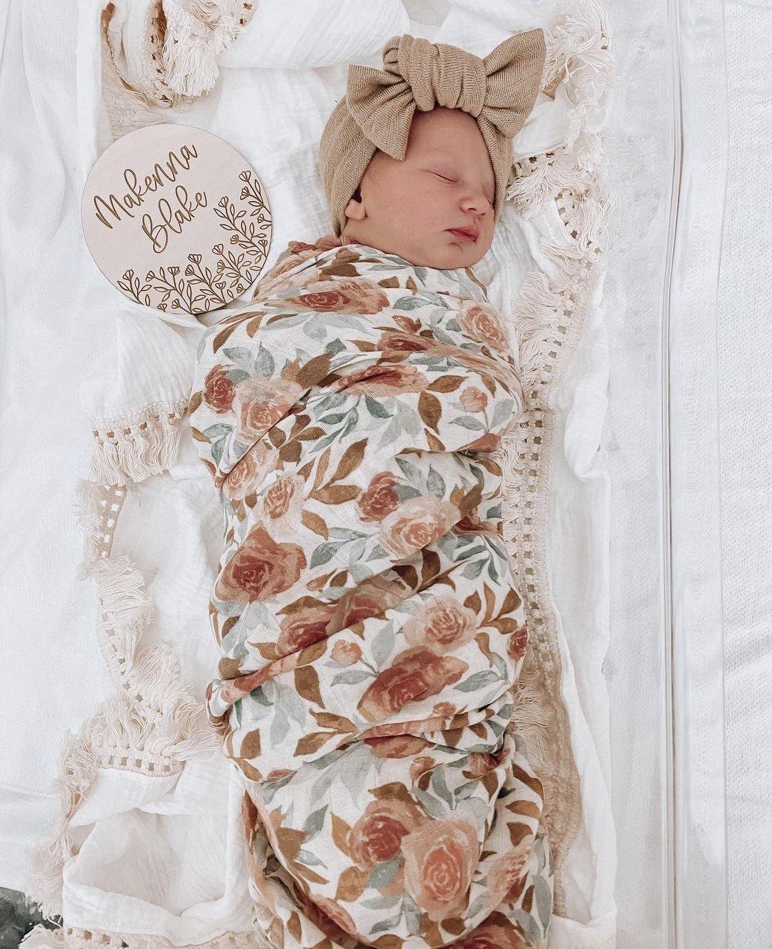 Dusty Pink Floral Muslin Swaddle Blanket - Harp Angel Boutique