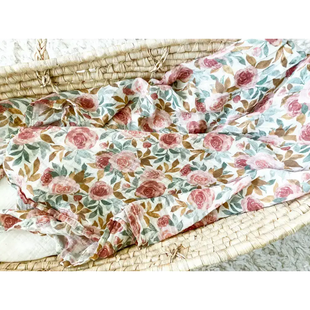 Dusty Pink Floral Muslin Swaddle Blanket - Harp Angel Boutique