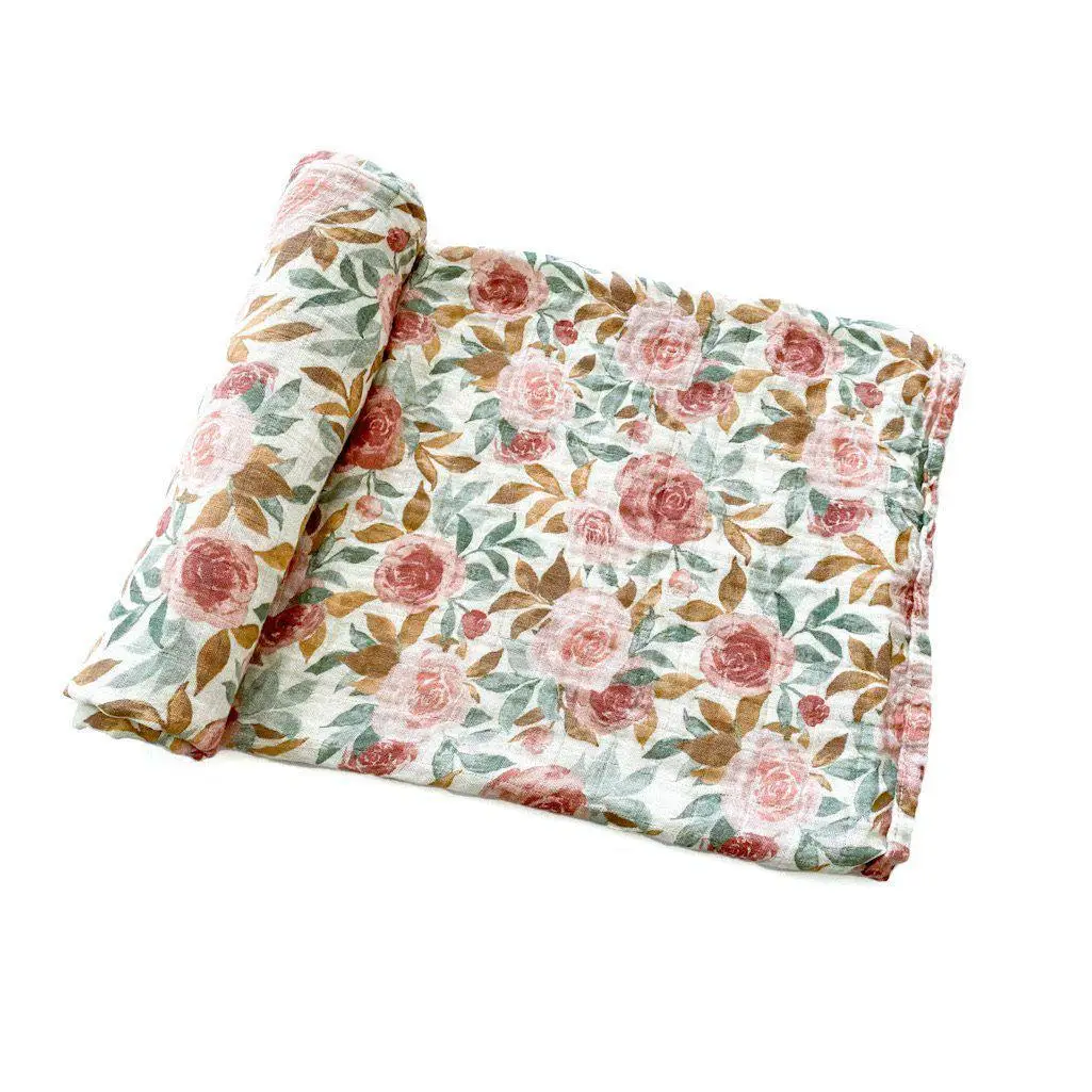 Dusty Pink Floral Muslin Swaddle Blanket - Harp Angel Boutique