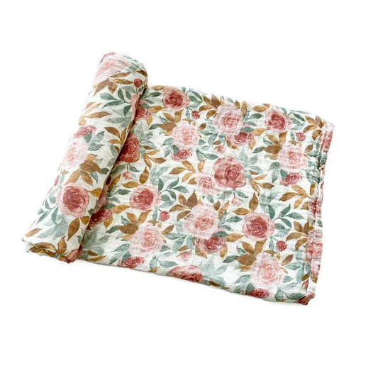 Dusty Pink Floral Muslin Swaddle Blanket - Harp Angel Boutique
